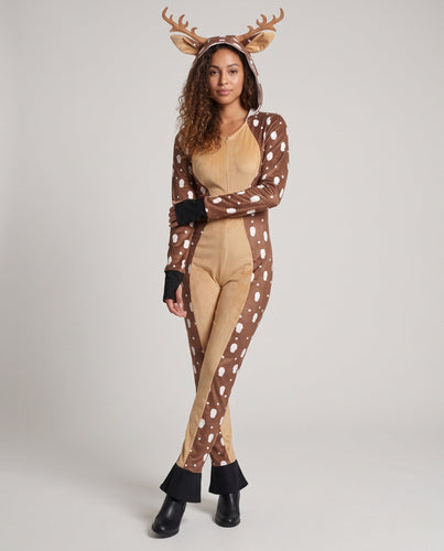 Damen Plüsch Rentier Overall mit Kapuze und niedlichen Details Drune