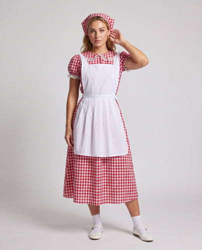 Damen traditionelle Landhauskleid mit Rüschendetails und Schürze Drune
