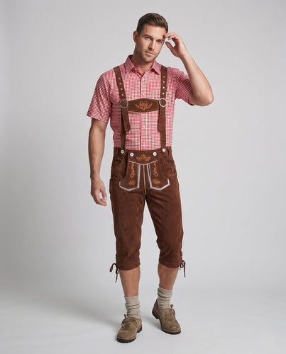 Herren traditionelle Lederhose mit verzierten Trägern Drune