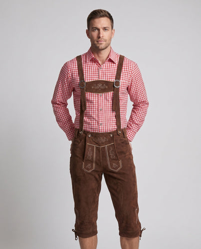 Herren traditionelle Trachtenlederhose mit aufwendigen Stickereien Drune