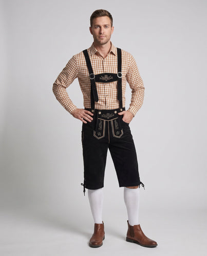 Herren traditionelle Trachtenlederhose mit kunstvollen Verzierungen Drune