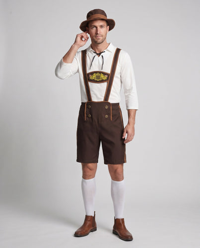 Herren Traditionelles Trachten-Outfit mit Hosenträgern und Hut Drune