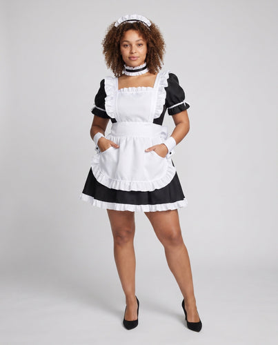 Damen elegante Dienstboten-Kleid mit Rüschendetails Drune