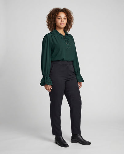 Frauen Elegante Rüschbluse mit Schnürung und Weiten Schwingen Ärmel Drune