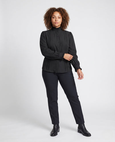 Damen elegante Rüschenshirt mit Stehkragen Drune