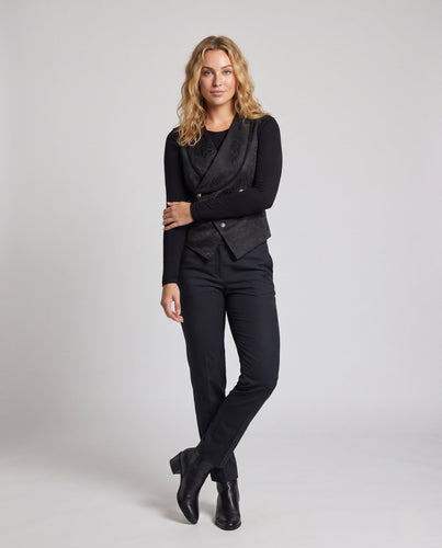 Damen Elegante Samt-Weste mit floralen Mustern und doppelter Knopfleiste Drune
