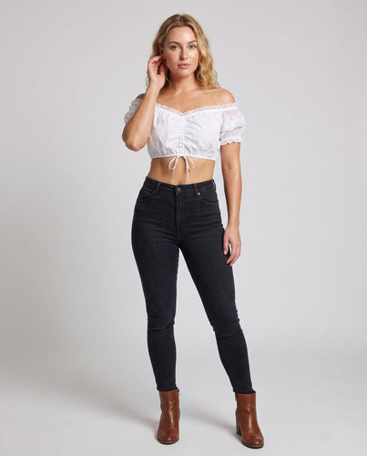 Damen Elegante Spitzenbluse mit kurzen Ärmeln und raffiniertem Kordelzug Drune