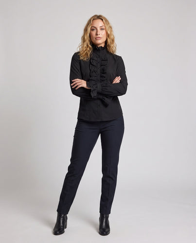 Damen elegante Spitzenbluse mit Rüschendetails Drune