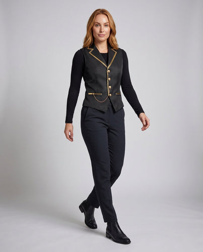 Damen Elegantes Weste mit goldenen Akzenten und dekorativem Kettenmotiv Drune
