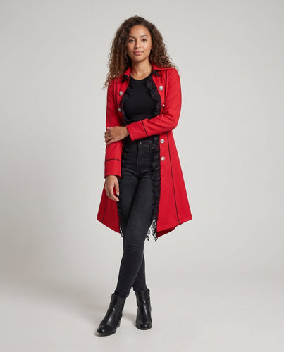 Damen Eleganter Gothic-Mantel mit Rüschendetails und kunstvollen Knöpfen Drune