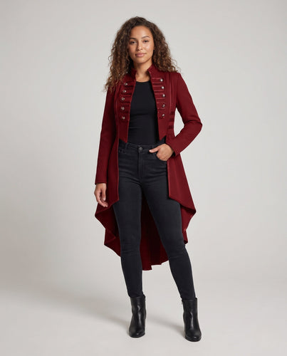 Damen Eleganter Kapuzenmantel mit asymmetrischem Saum und kunstvollen Knöpfen Drune