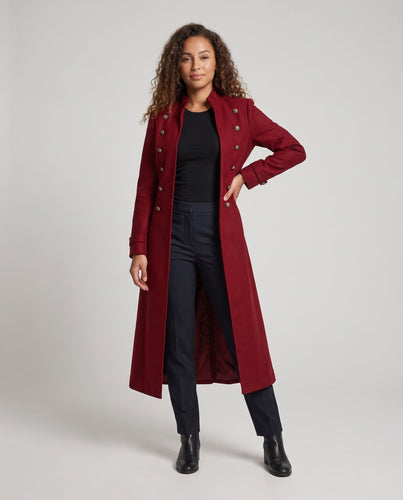 Damen Eleganter langer Steppmantel mit kunstvollen Knöpfen Drune