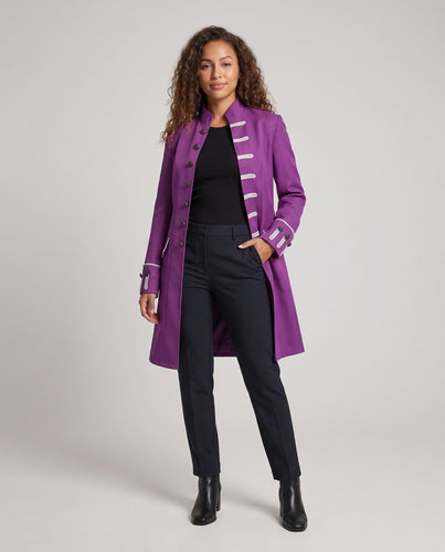 Damen eleganter Langmantel mit kunstvollen Knöpfen und asymmetrischem Saum Drune