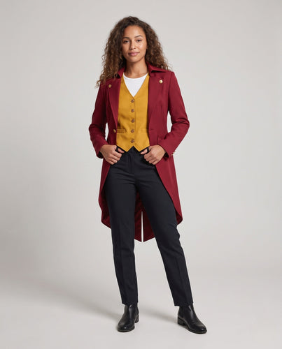 Damen Eleganter Mantel mit überlappendem Schößchen und hochwertiger Weste Drune