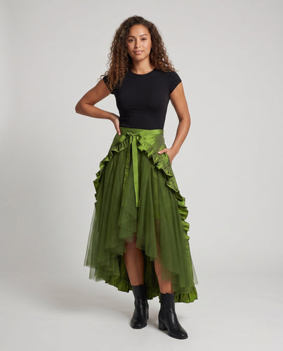 Damen Eleganter Rüschenrock mit High-Low-Saum Drune