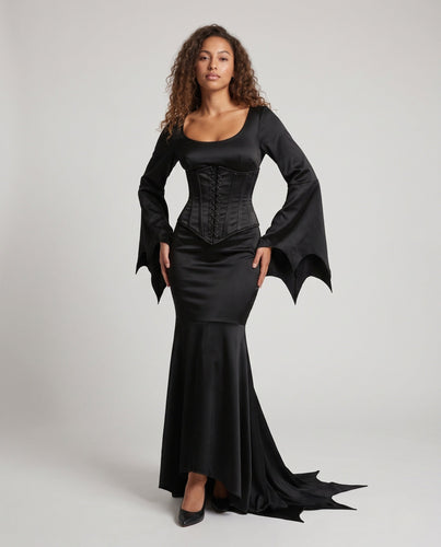 Damen Elegantes Langarm Maxikleid mit schwingendem Saum und weit ausgestellten Ärmeln Drune