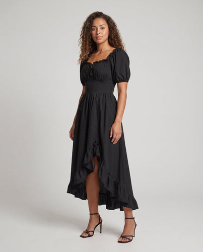 Damen Elegantes Maxikleid mit Puffärmeln und Rüschendetails Drune
