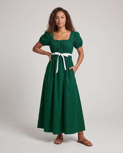 Damen Elegantes Maxikleid mit Puffärmeln und Taillenband Drune