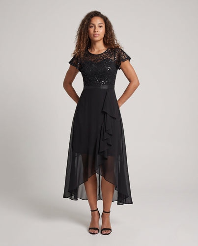 Damen Elegantes Maxikleid mit Spitzenoberteil und Fließendem Saum Drune