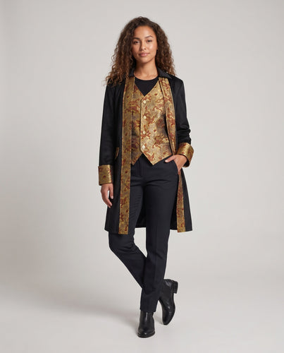 Damen Festlicher Mantel mit goldenen Verzierungen und exklusivem Design Drune