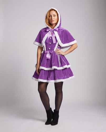 Damen festliches Kleid mit Kapuze und Rüschen Drune