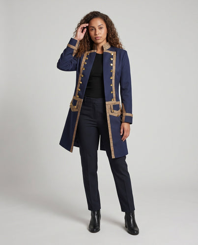 Damen historischer Militärmantel mit luxuriösen Verzierungen und elegantem Schnitt Drune