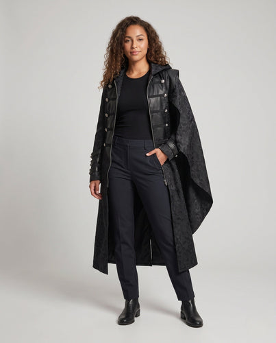 Damen Hochwertiger Umhangmantel mit Kapuze und eleganten Details Drune