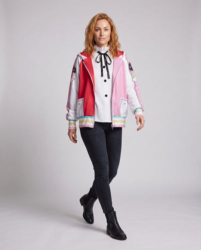 Damen multifunktionale Kapuzenjacke mit bunten Applikationen und Zubehör Drune