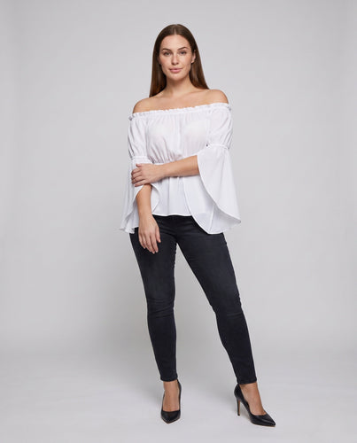 Damen Off-Shoulder Bluse mit Raffungen und weitem Arm Drune