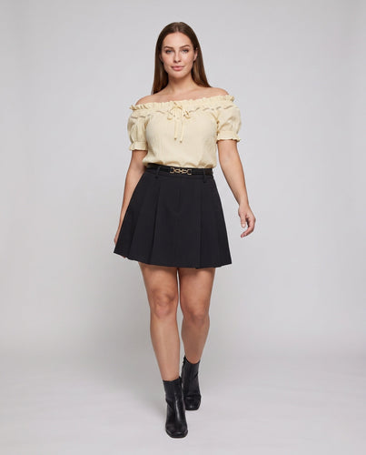 Damen Off-Shoulder Bluse mit Rüschensaum und dekorativen Details Drune