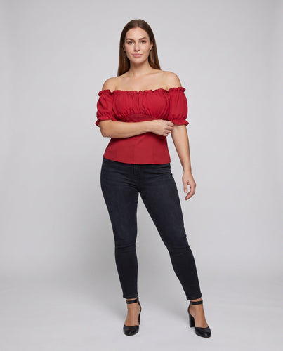 Damen Off-Shoulder Bluse mit stilvollem Rüschensaum und taillierter Passform Drune