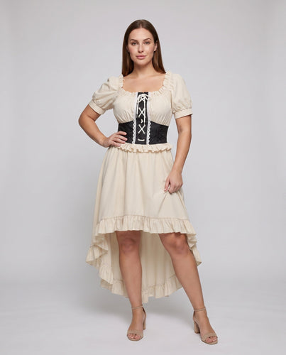 Damen romantisches Kleid mit Rüschen und Korsett von Drune