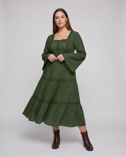 Damen romantisches Maxikleid mit langen Ärmeln Drune