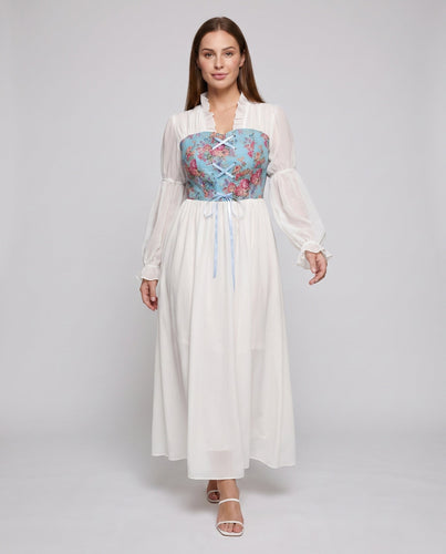 Damen Romantisches Maxikleid mit Rüschen und floralem Muster Drune