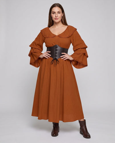 Damen Romantisches Maxikleid mit Rüschendetails und taillierendem Korsett Drune