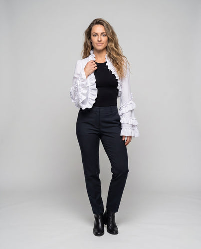 Damen Rüschen-Jacke mit weiten Ärmeln und ausgefallenem Schnitt Drune