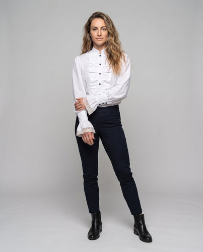 Damen Rüschenbluse mit Spitzenkragen Drune
