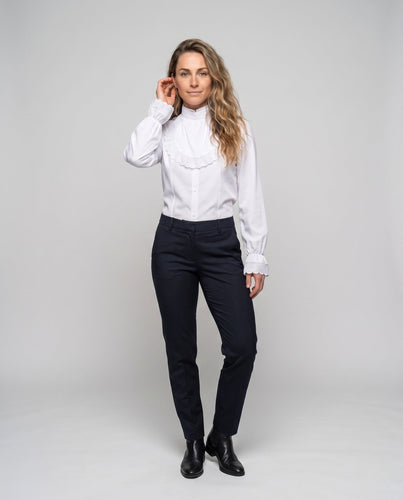 Damen Rüschenbluse mit Stehkragen und eleganten Puffärmeln Drune