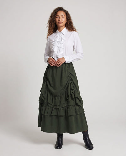 Damen Rüschenshirt mit hohem Taillenschnitt und voluminösen Akzenten Drune