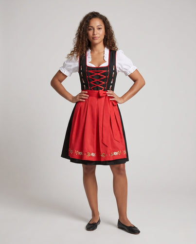 Damen Trachtenkleid mit floralem Design und Schnürung Drune