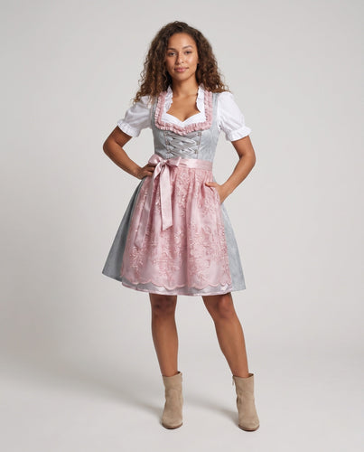 Damen Trachtenkleid mit floralem Spitzenoberteil und passendem Unterkleid Drune