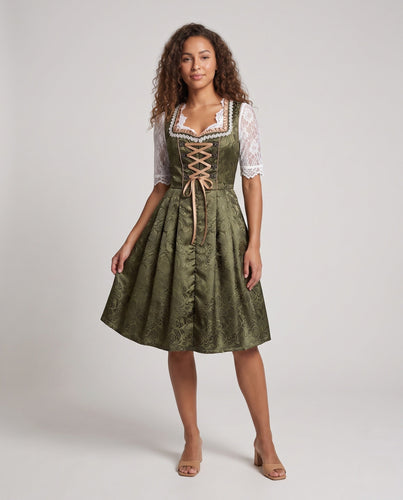 Damen Trachtenkleid mit floralem Spitzenoberteil und Satinband Drune