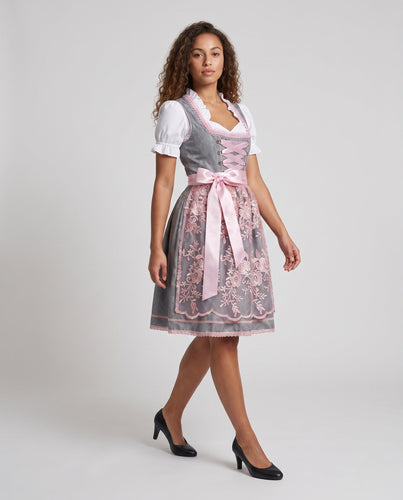 Damen Trachtenkleid mit floralem Stickmuster und passender Schürze Drune