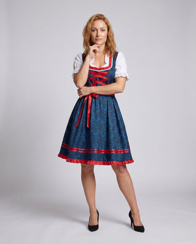 Damen Trachtenkleid mit kunstvollen Rüschen und elegantem Schnürdetail Drune