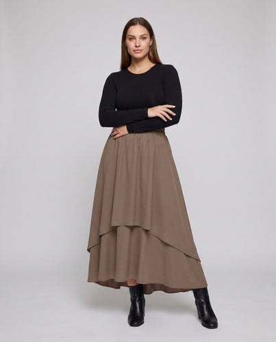 Damen Wadenlanger Maxi-Rock mit voluminösen Lagen und elastischem Bund Drune