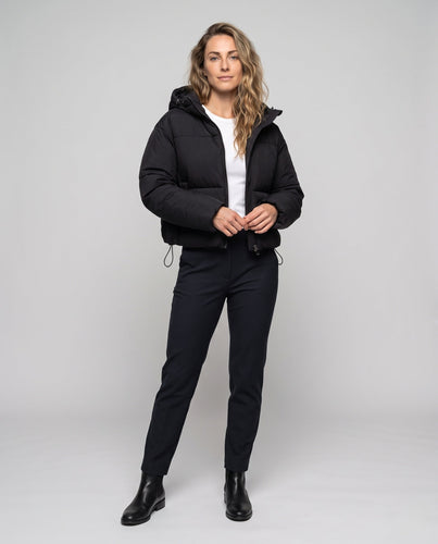 Damen nan Gekürzte Pufferjacke mit Kapuze, sichtbarem Metallback und verstellbarem Saum