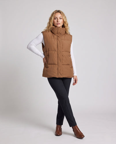 Damen unpolsterte oversized gesteppte Weste im weit geschnittenen Stil mit hohem Schalkragen und thermischer Füllung