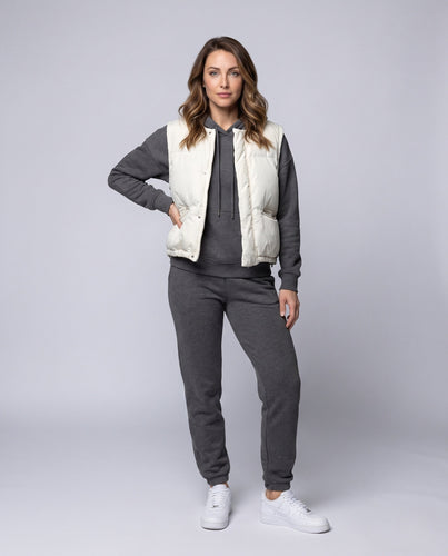 Damen Nan Short Stepp-Puffer-Weste mit Kordelzugbund, Druckknopf und Reißverschluss vorne