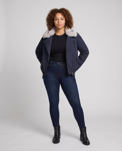 Damen Nano kurze gepolsterte Parkajacke mit voluminösem Kunstpelzkragen und verstellbarem Kordelzugbund