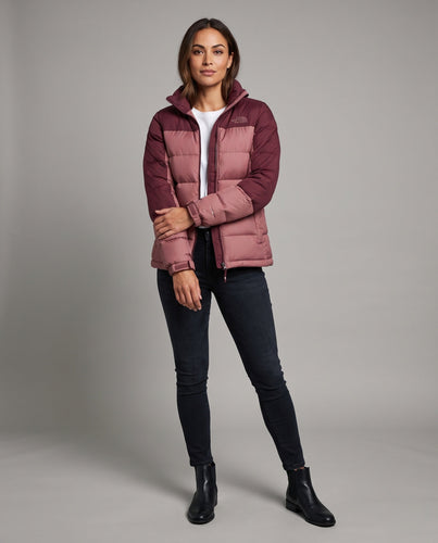 Damen kurze gepolsterte Pufferjacke mit hohem Kragen und kontrastierendem Schulterbesatz